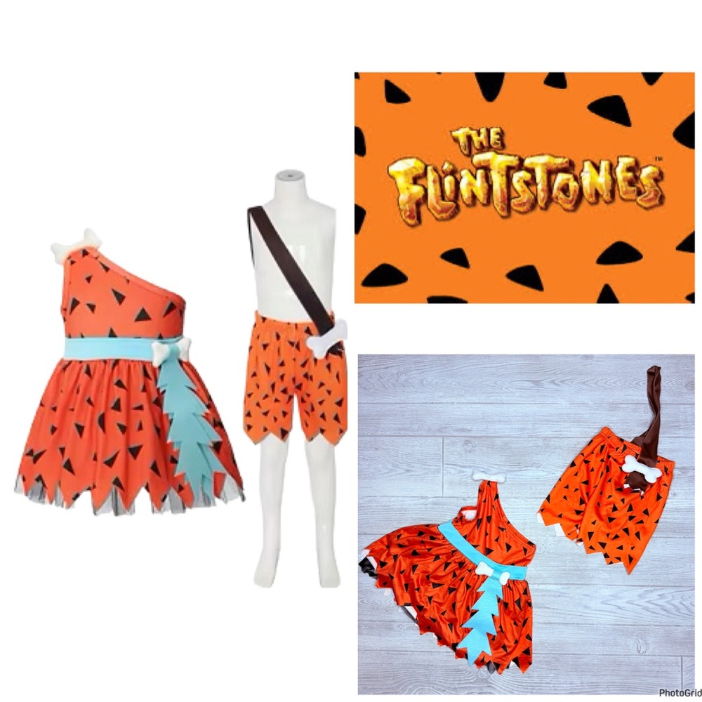 Flintstones pebbles and bam bam matching Halloween costumes 4t cosplay 2 outfits